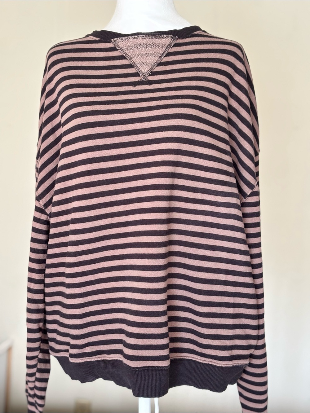 We The Free Black and Brown Striped Crewneck Oversized Sweater